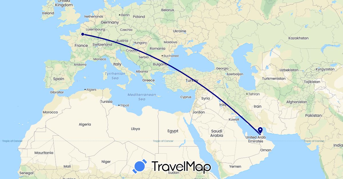 TravelMap itinerary: driving in United Arab Emirates, France (Asia, Europe)